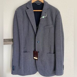 Luigi Bianchi Rough slim blue cotton blazer unstructured